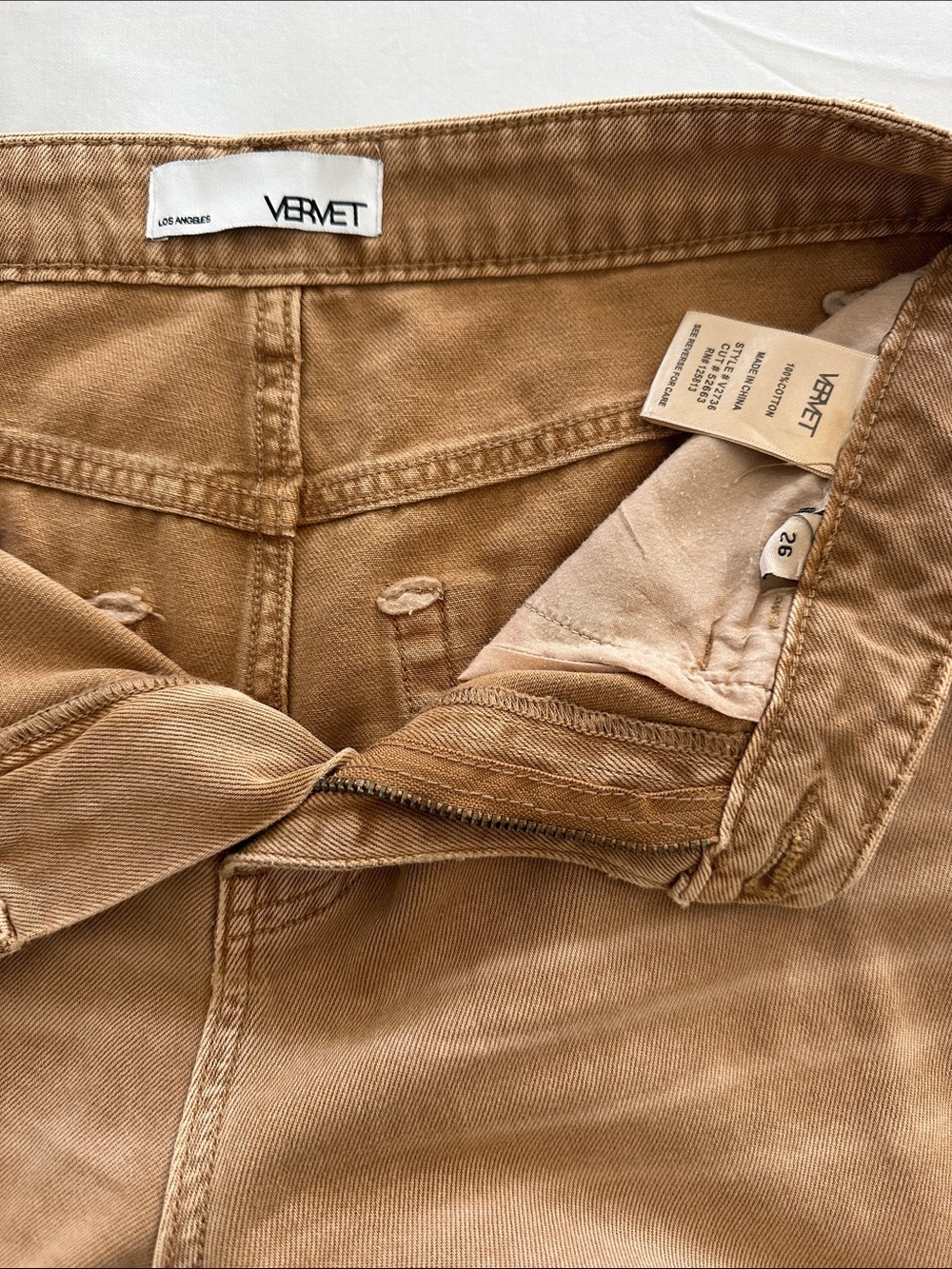 Distressed Wide-Leg Jeans in Tan — Women's Flare Jeans - Picture 3 of 3
